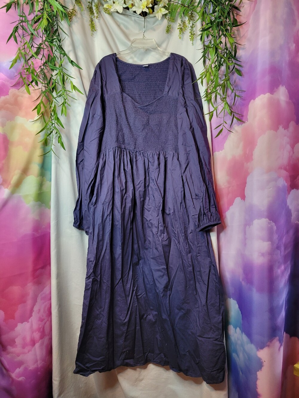 Old Navy Blue/Purple Maxi Puff Sleeve Dress